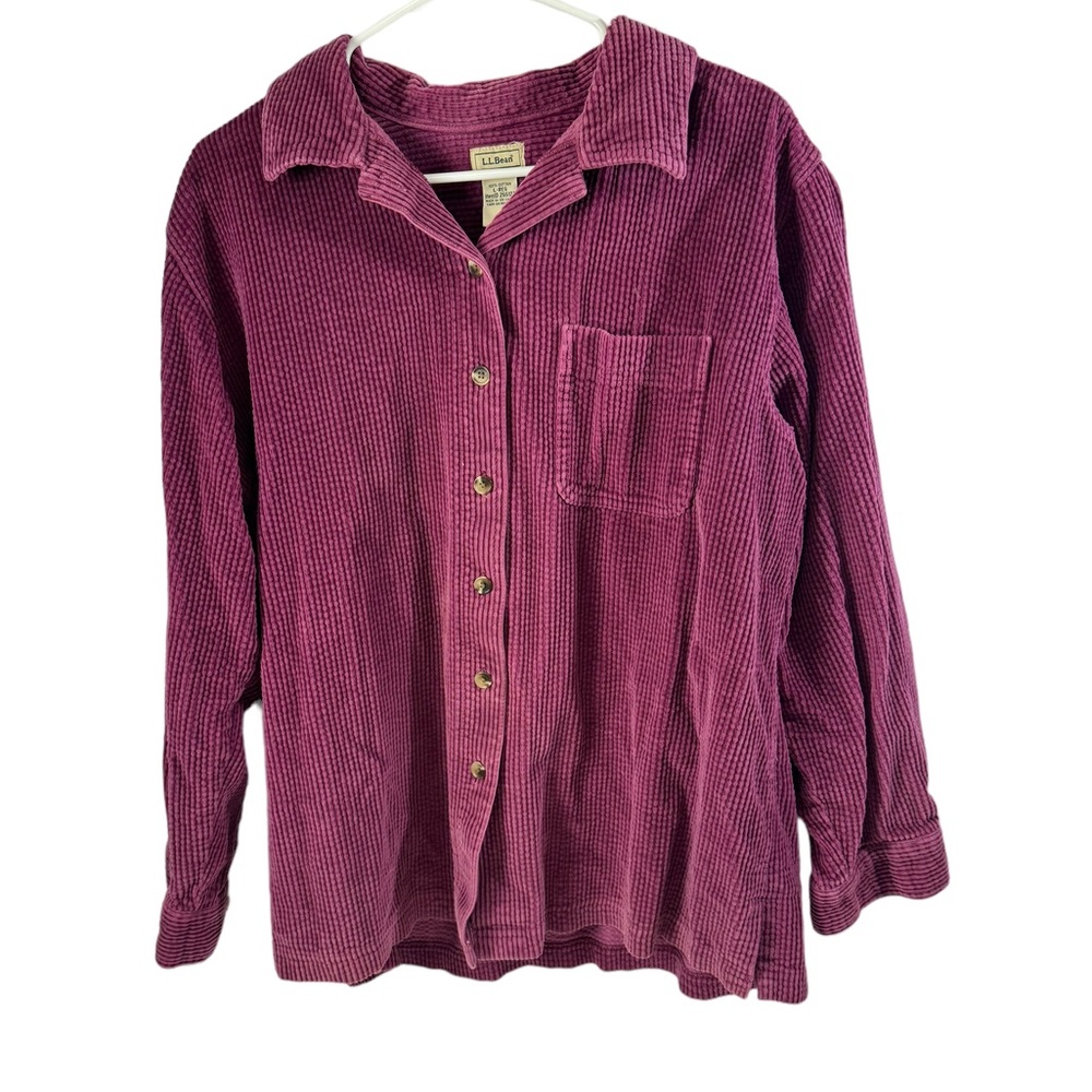 L.L. Bean Women's Corduroy Button-Down Shirt Jacket in Plum